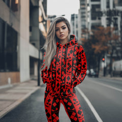 Women Hoodie and Leggings, Red Shadow Skull Pattern Outwear Pants Outfit