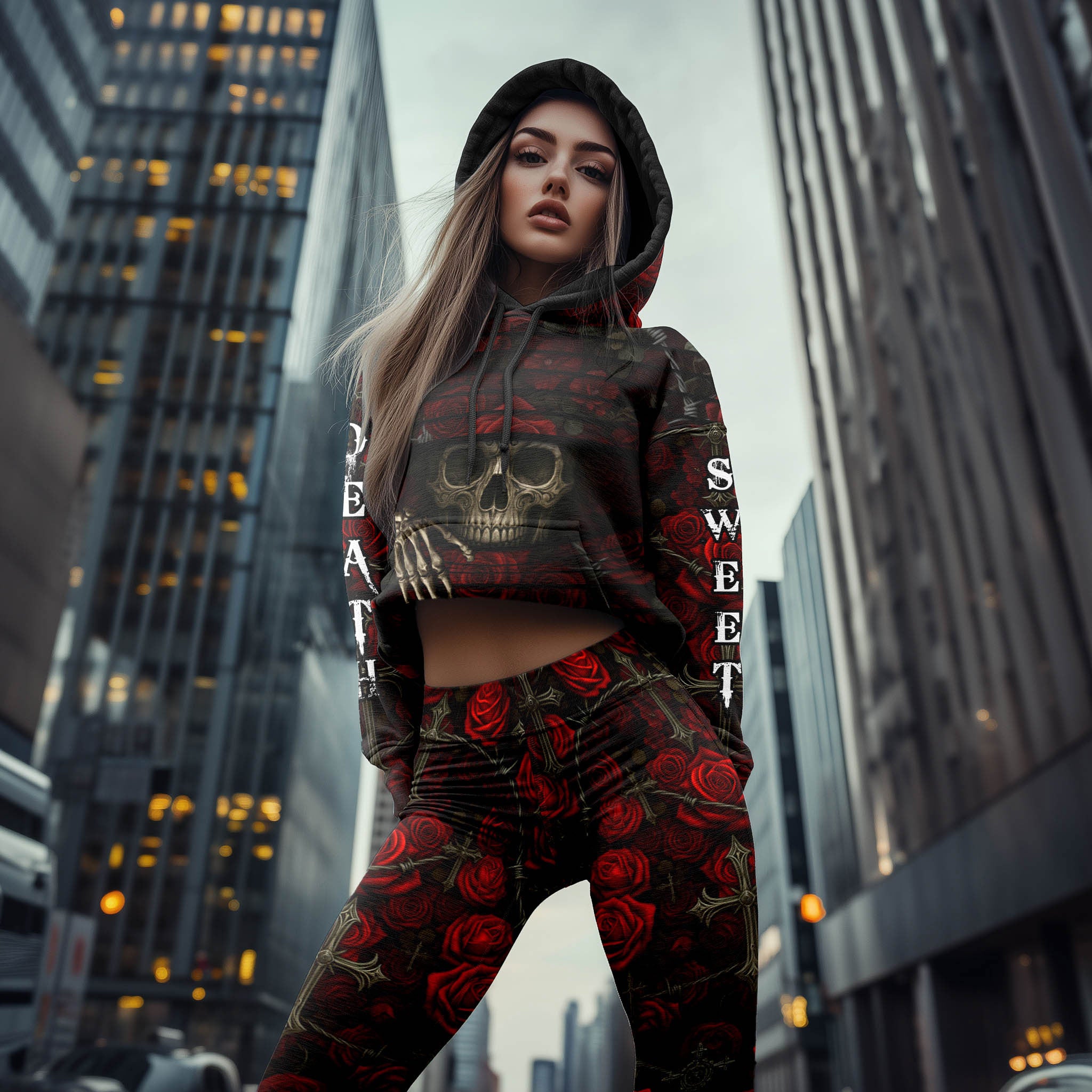 Women Hoodie and Leggings, Cross & Thorns Skull Outwear Pants Outfit