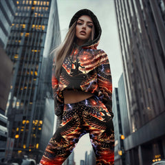 Women Hoodie and Leggings, Patriot Skull Thunder Art Outwear Pants Outfit