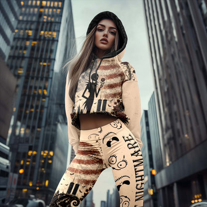 Women Hoodie and Leggings, Rose Skeleton Grunge Outwear Pants Outfit