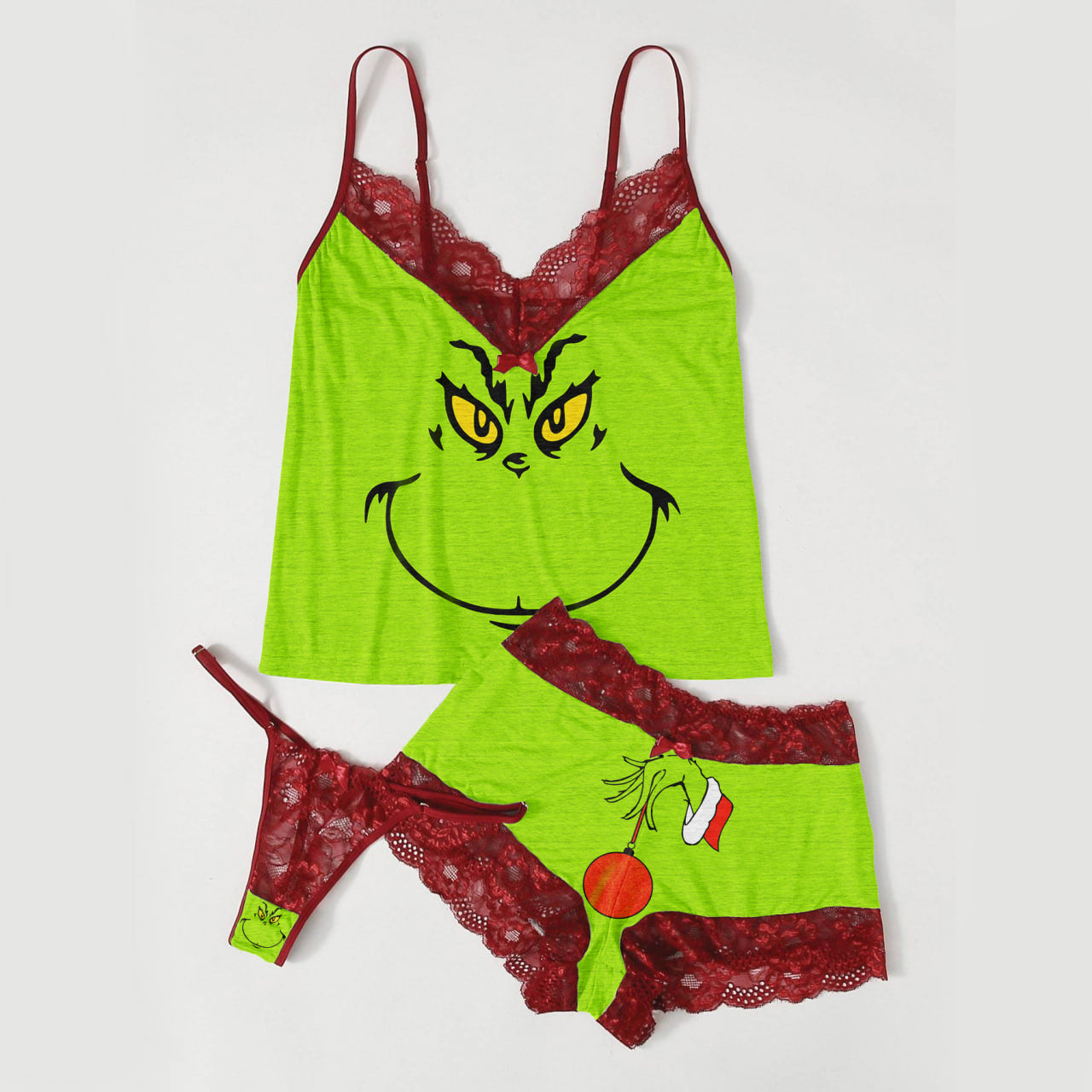 Green Smile Lace Short Pajama Set - Wonder Skull