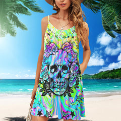 Holographic Skull Short Cami Dress - Wonder Skull