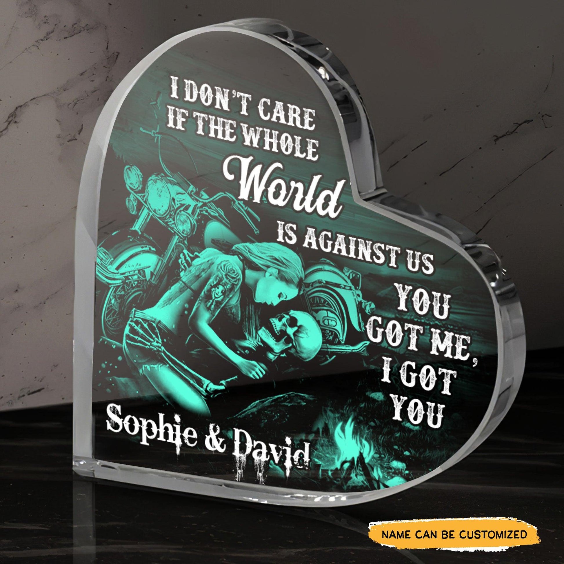 You Got Me I Got You - Customized Skull Couple Crystal Heart Anniversary Gifts - Wonder Skull