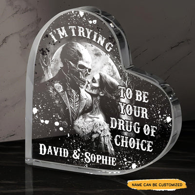 I am Trying - Customized Skull Couple Crystal Heart Anniversary Gifts - Wonder Skull