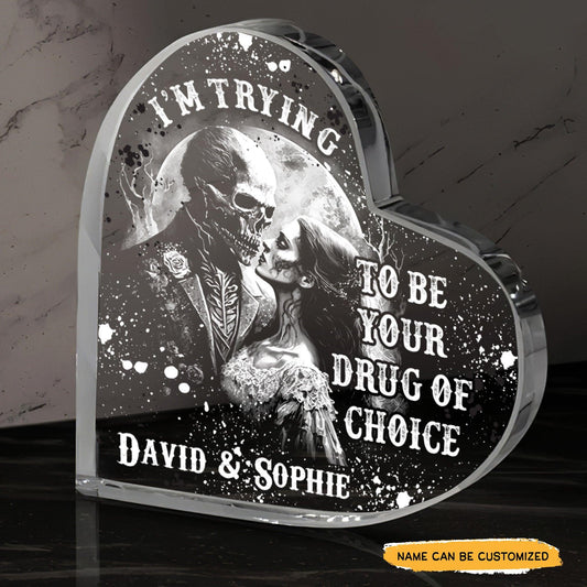 I am Trying - Customized Skull Couple Crystal Heart Anniversary Gifts - Wonder Skull