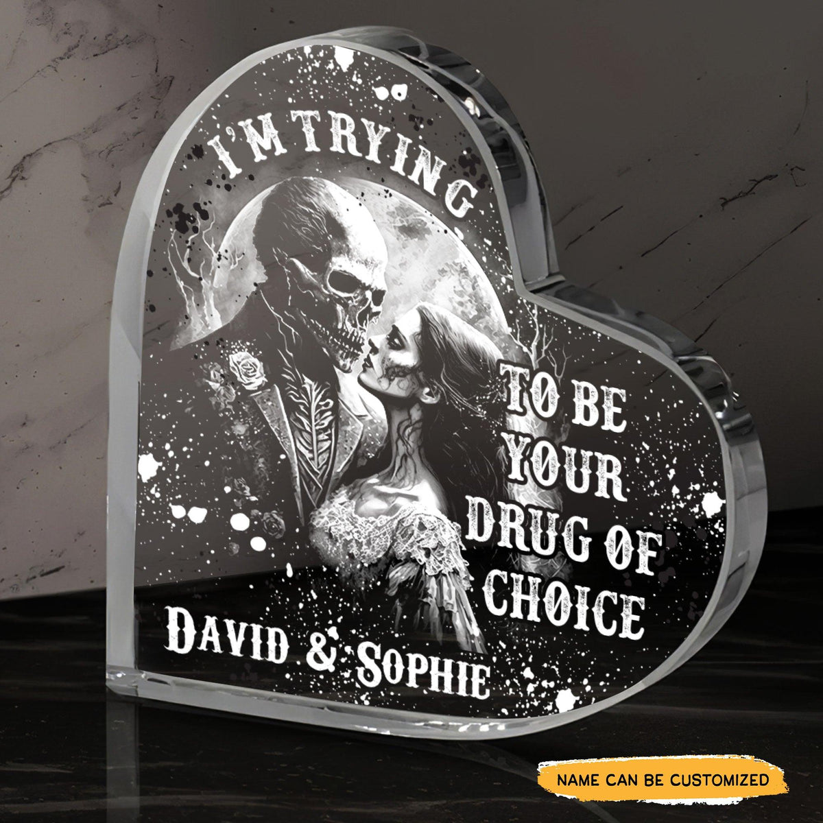 I am Trying - Customized Skull Couple Crystal Heart Anniversary Gifts - Wonder Skull