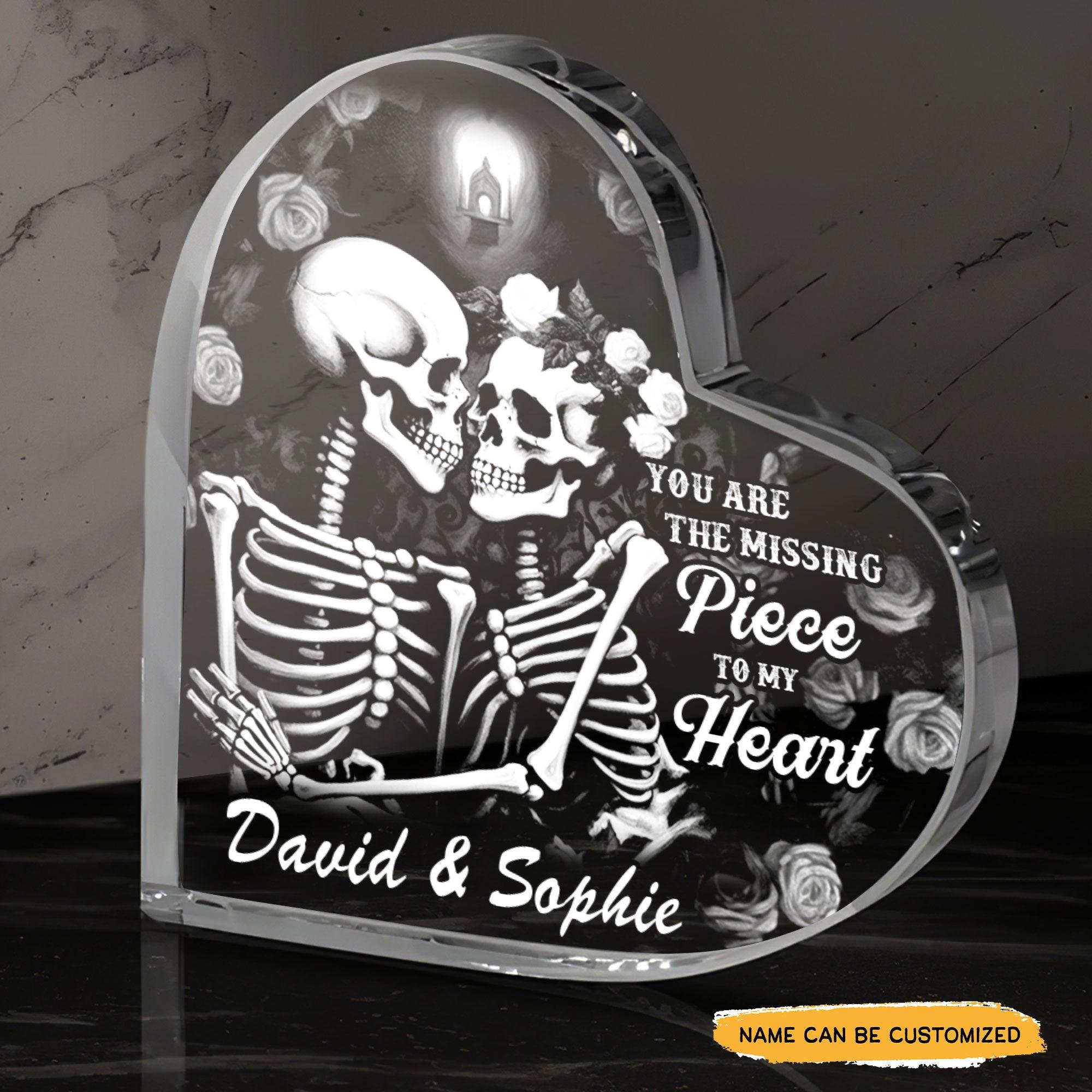 Piece To My Heart - Customized Skull Couple Crystal Heart Anniversary Gifts - Wonder Skull