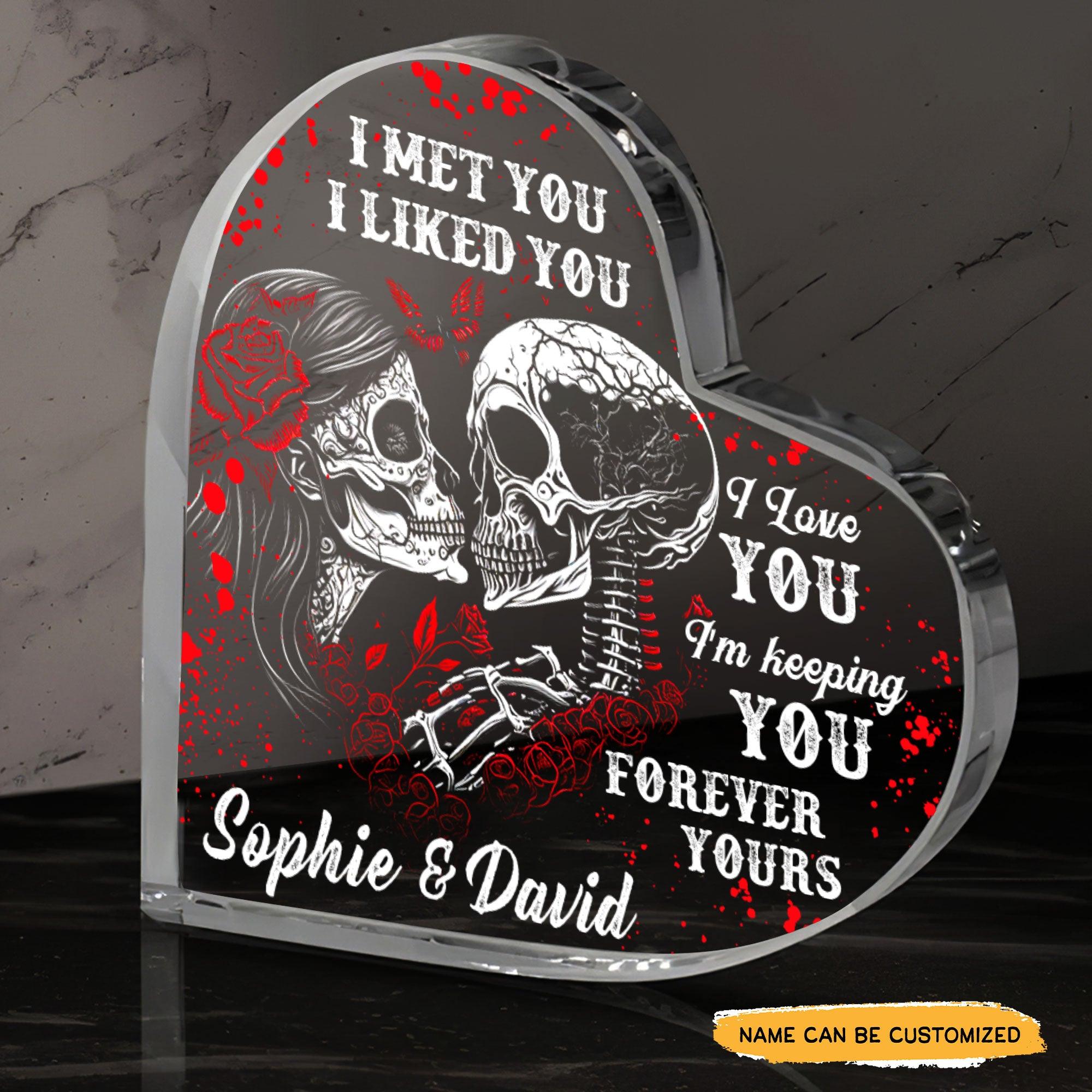 I Liked You - Customized Skull Couple Crystal Heart Anniversary Gifts - Wonder Skull