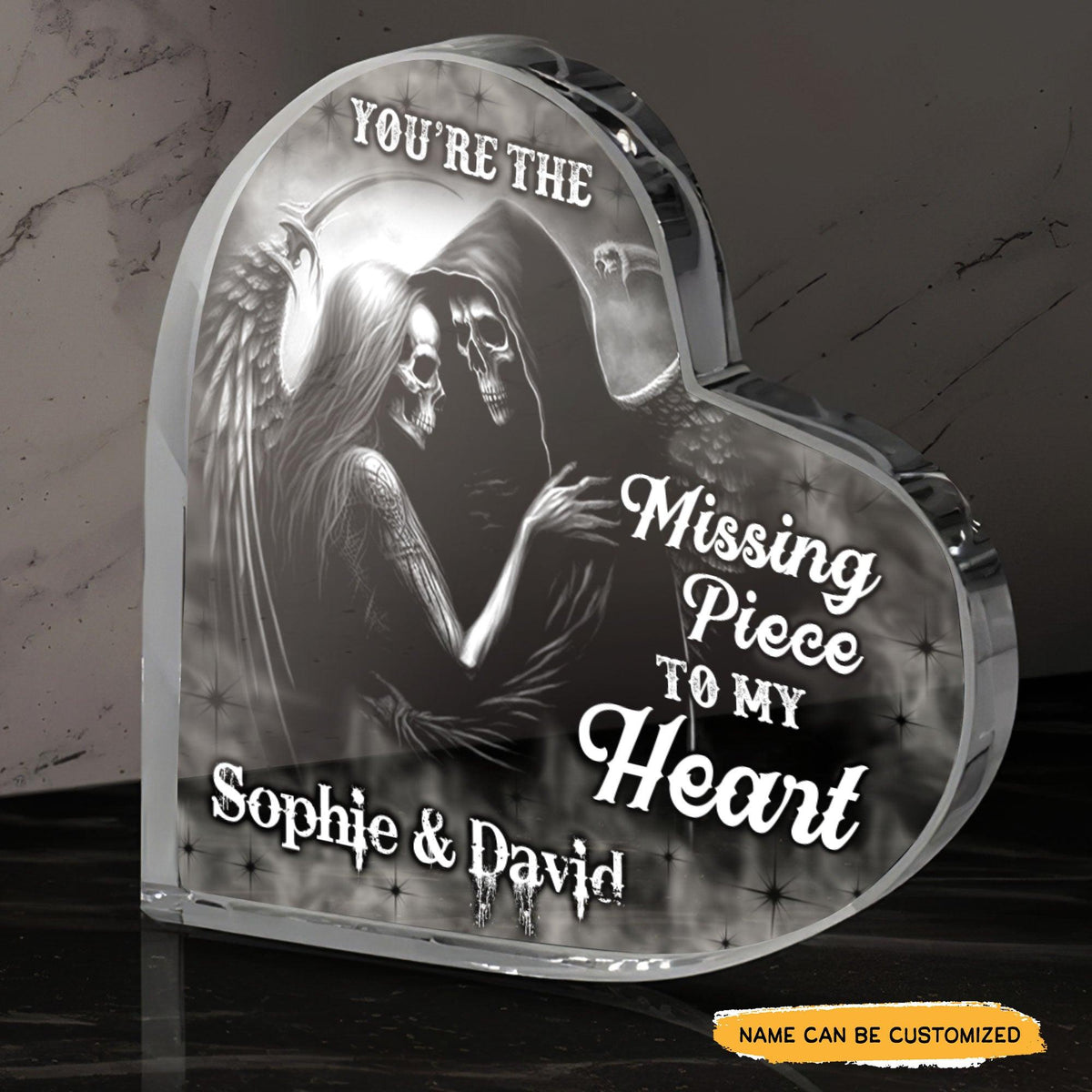 Missing Piece - Customized Skull Couple Crystal Heart Anniversary Gifts - Wonder Skull