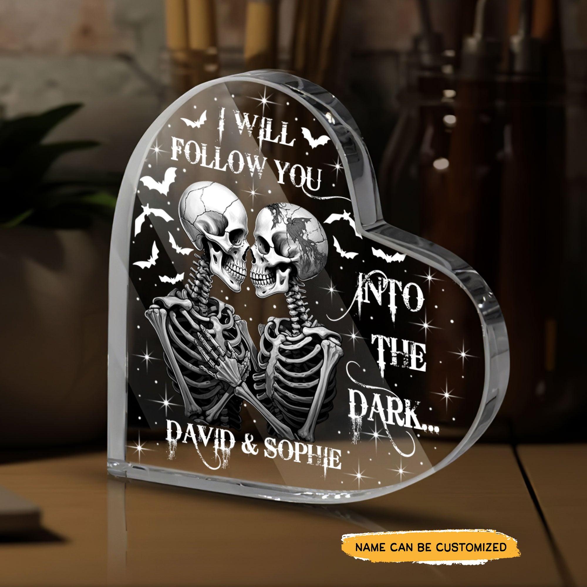 I Will Follow You - Customized Skull Couple Crystal Heart Anniversary Gifts - Wonder Skull