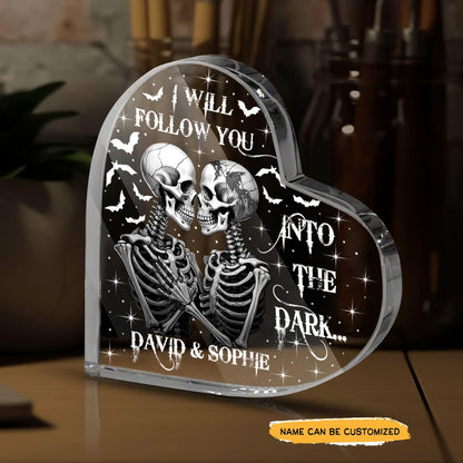 I Will Follow You - Customized Skull Couple Crystal Heart Anniversary Gifts - Wonder Skull