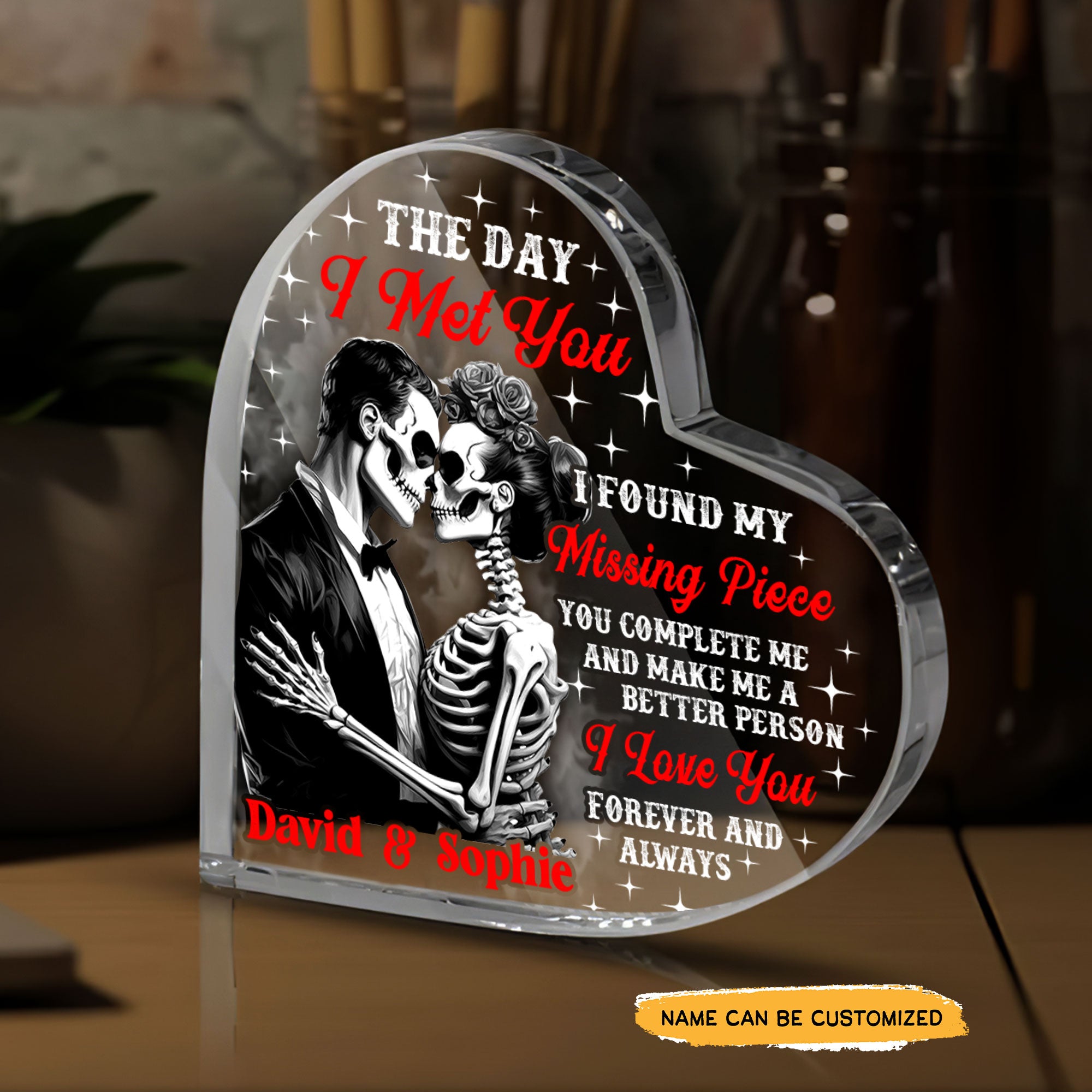 I Meet You - Customized Skull Couple Crystal Heart Gifts