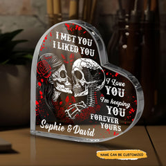 I Liked You - Customized Skull Couple Crystal Heart Anniversary Gifts - Wonder Skull