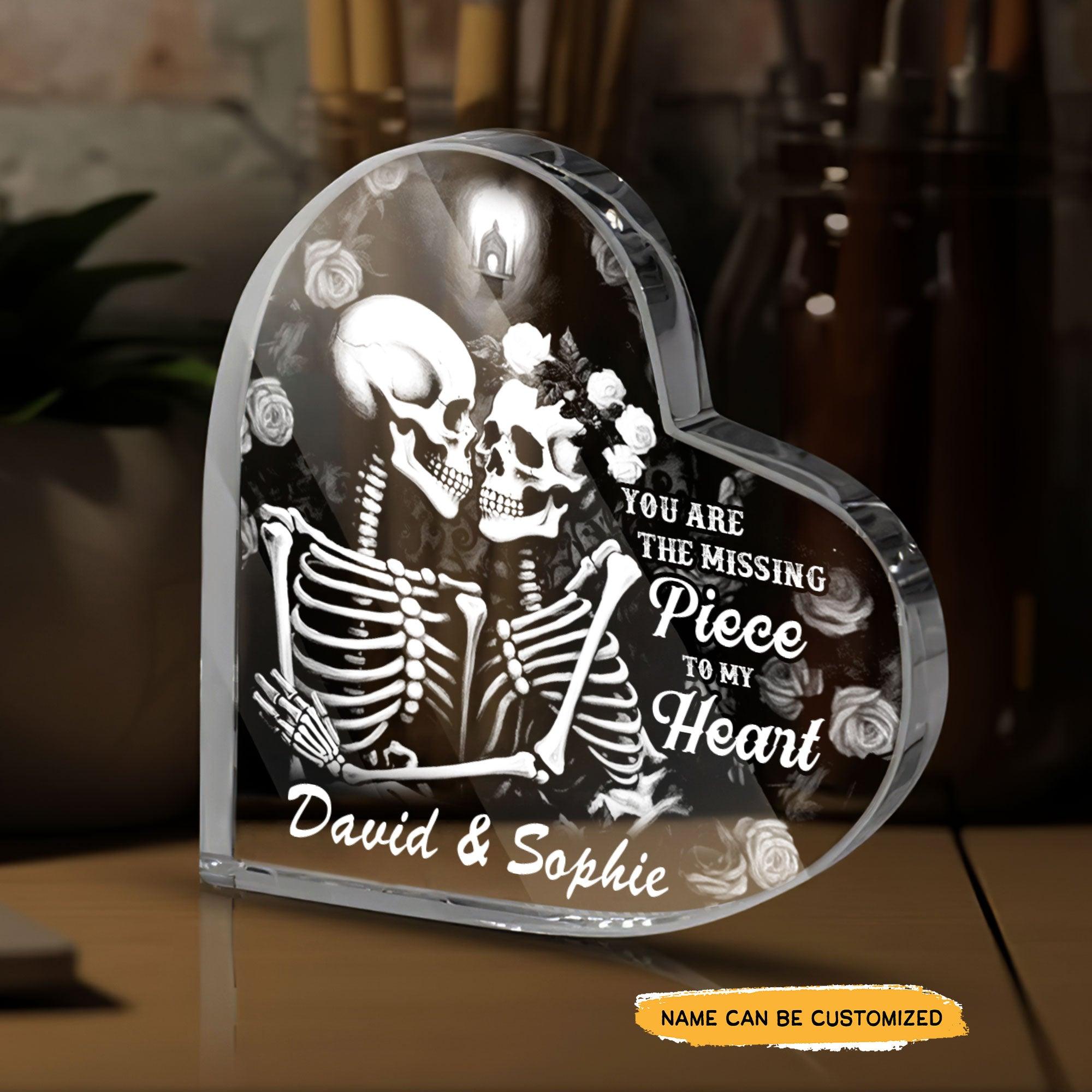 Piece To My Heart - Customized Skull Couple Crystal Heart Anniversary Gifts - Wonder Skull