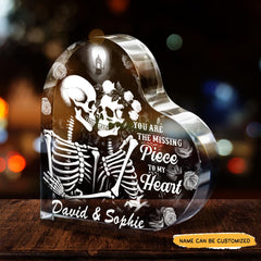 Piece To My Heart - Customized Skull Couple Crystal Heart Anniversary Gifts - Wonder Skull