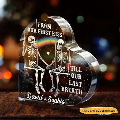 From Our First Kiss - Customized Skull Couple Crystal Heart Anniversary Gifts - Wonder Skull