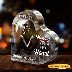 Missing Piece - Customized Skull Couple Crystal Heart Anniversary Gifts - Wonder Skull