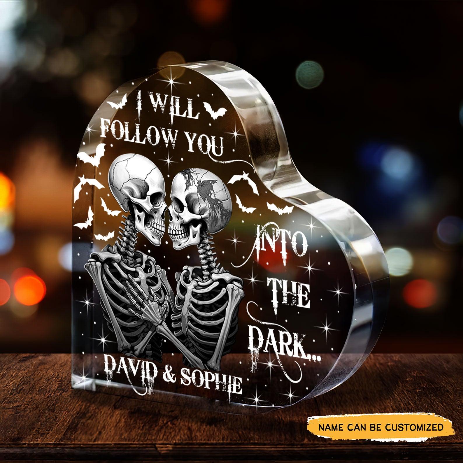I Will Follow You - Customized Skull Couple Crystal Heart Anniversary Gifts - Wonder Skull