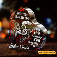 I Liked You - Customized Skull Couple Crystal Heart Anniversary Gifts - Wonder Skull