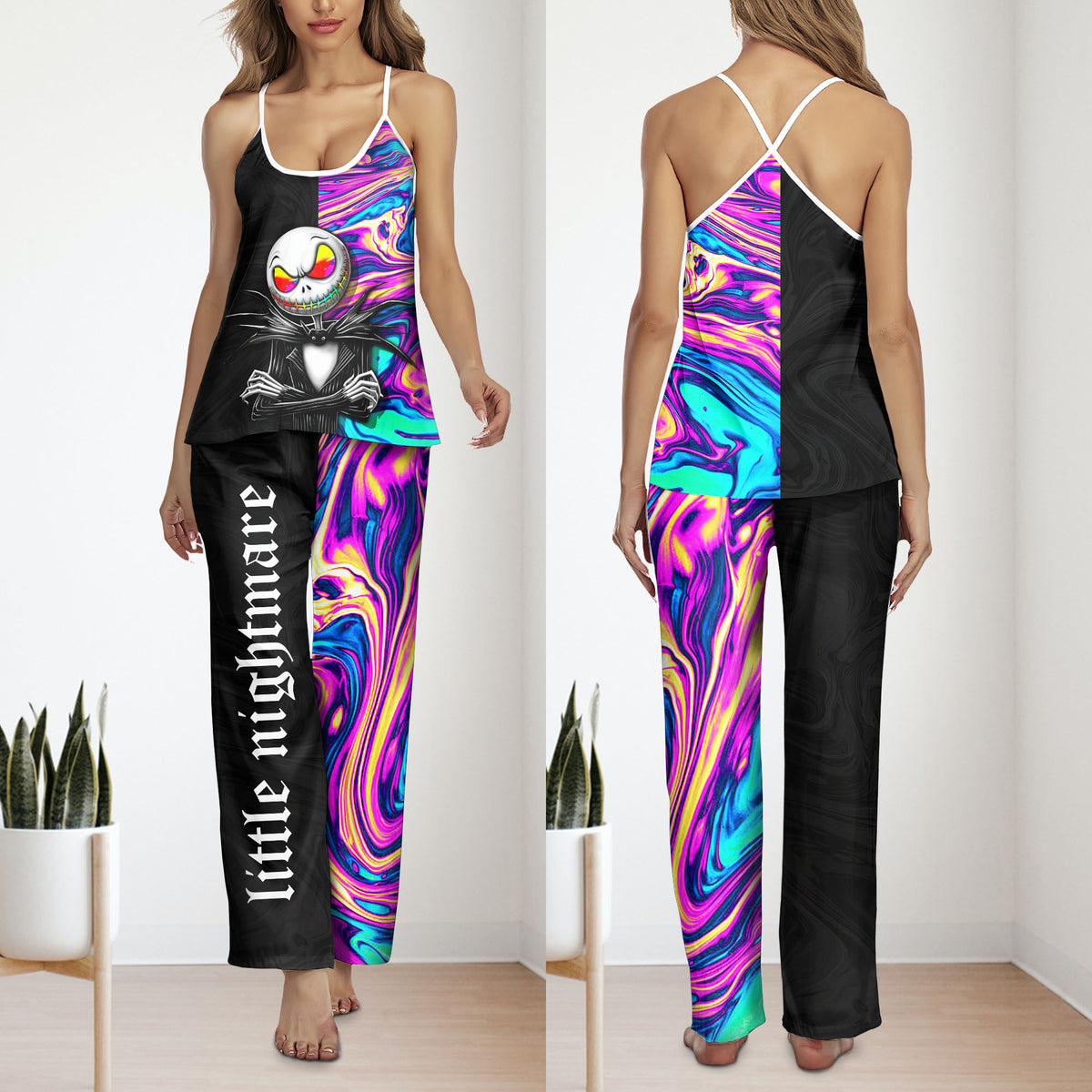 Holographic Art Cami Pajamas Sets For Women Sleepwears Combo