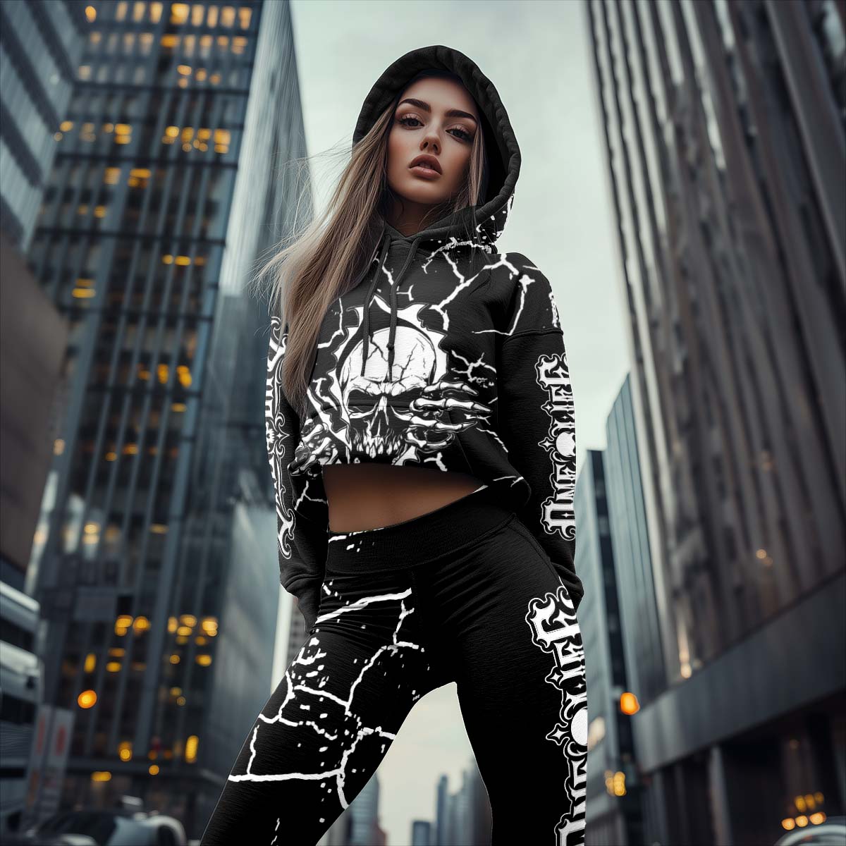 Women Hoodie and Leggings, Shadow Creeper Art Outwear Pants Outfit