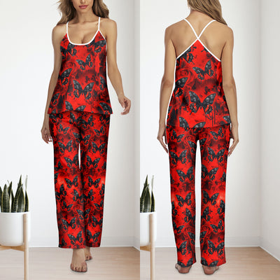 Red Butterfly Skull Grunge Cami Pajamas Sets For Women Sleepwears Combo