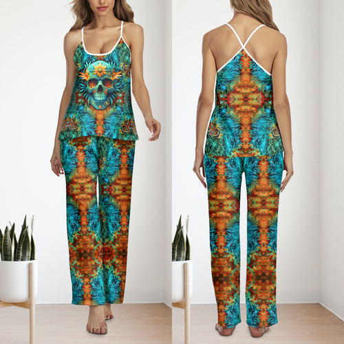 Abstract Skull Leaf Art Cami Pajamas Sets For Women Sleepwears Combo