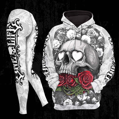 Women Hoodie and Leggings, Blood Roses Skull Art Outwear Pants Outfit