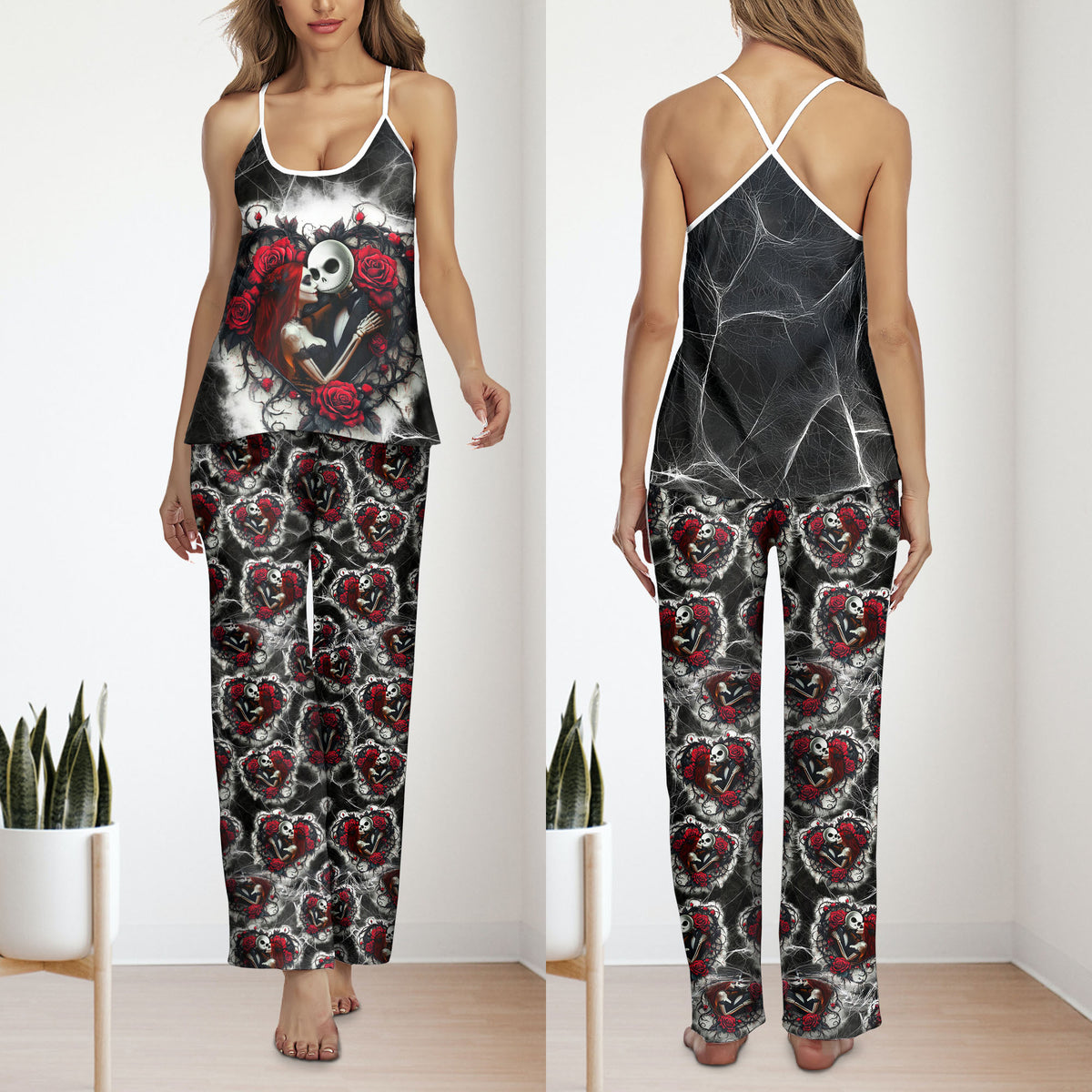 Couple Night Moon Art Cami Pajamas Sets For Women Sleepwears Combo