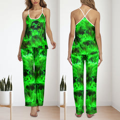 Green Faming Skull Pajamas Sets For Women Sleepwears Combo