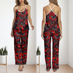 Red Butterfly Skull Pajamas Sets For Women Sleepwears Combo