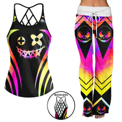 Radiant Smile Skull Backless tanktop and Wide Pants Sets - Wonder Skull