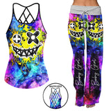Emo Skull Gothic Backless tanktop and Wide Pants Sets - Wonder Skull