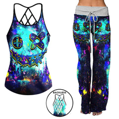 Colorful Emo Skull Gothic Backless tanktop and Wide Pants Sets - Wonder Skull