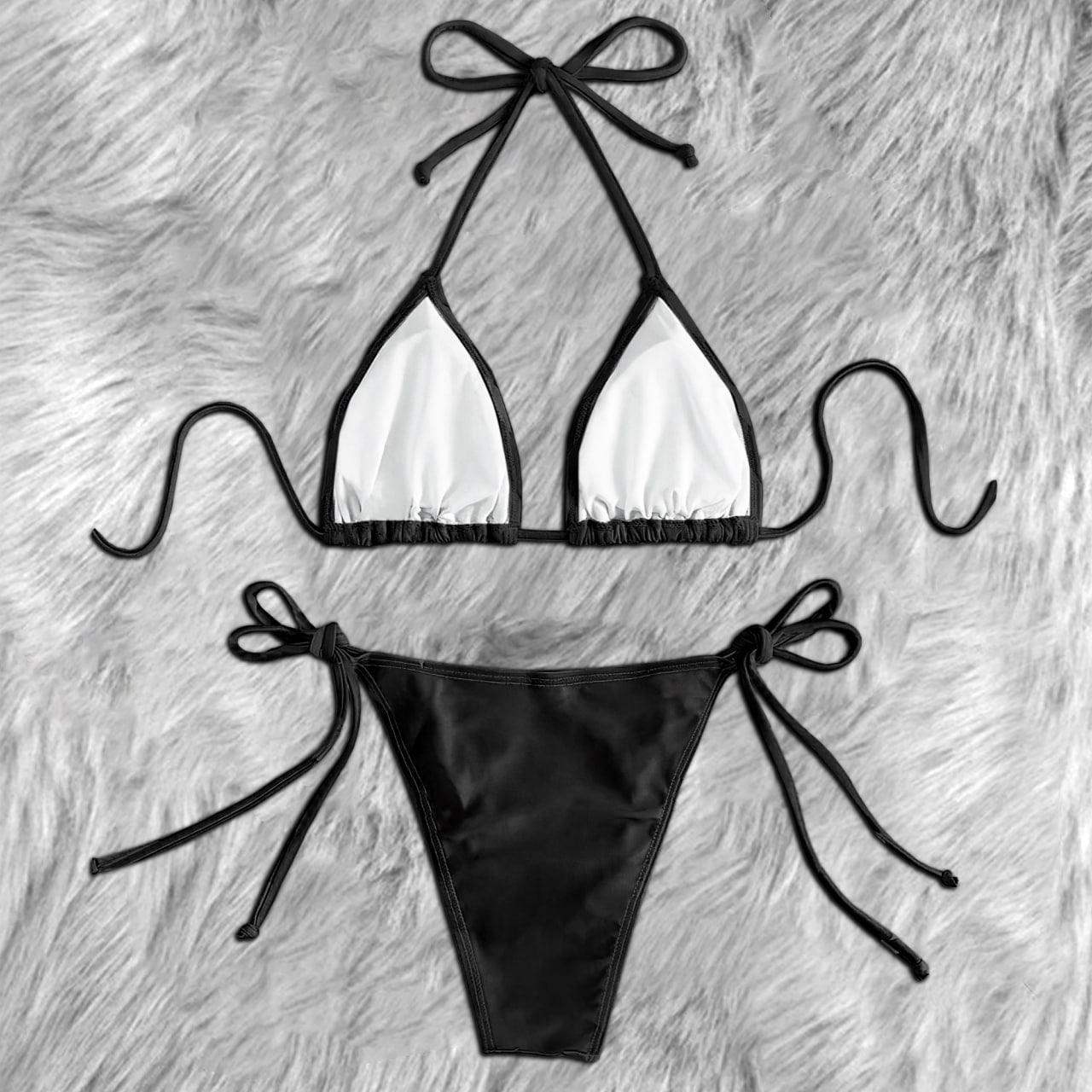 Funny Skull Sign Eat Healthy Micro Triangle Bikini Swimsuit