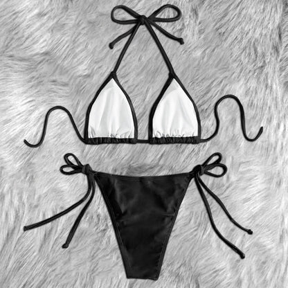 Funny Skull Sign Eat Healthy Micro Triangle Bikini Swimsuit