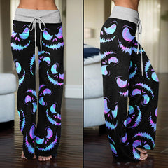 Nightmare Skull Purple Gradiant Women's High-waisted Wide Leg Pants | Wonder Skull