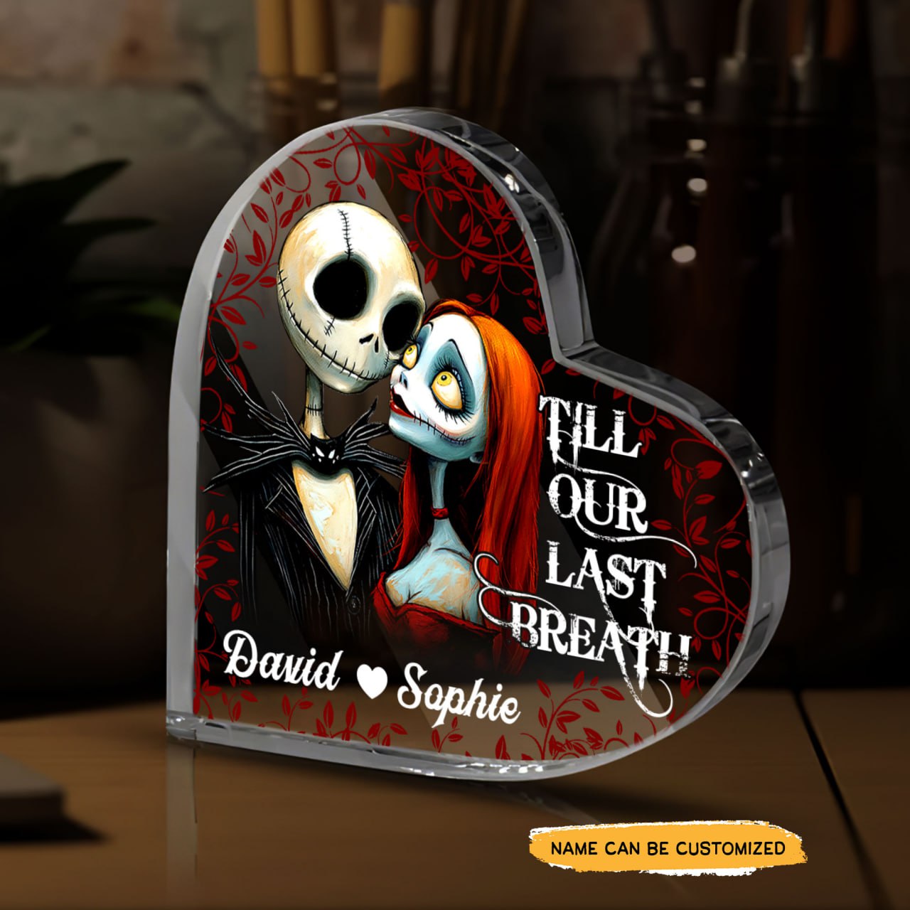 Till Our Last Breath - Customized Skull Couple Crystal Heart Anniversary Gifts