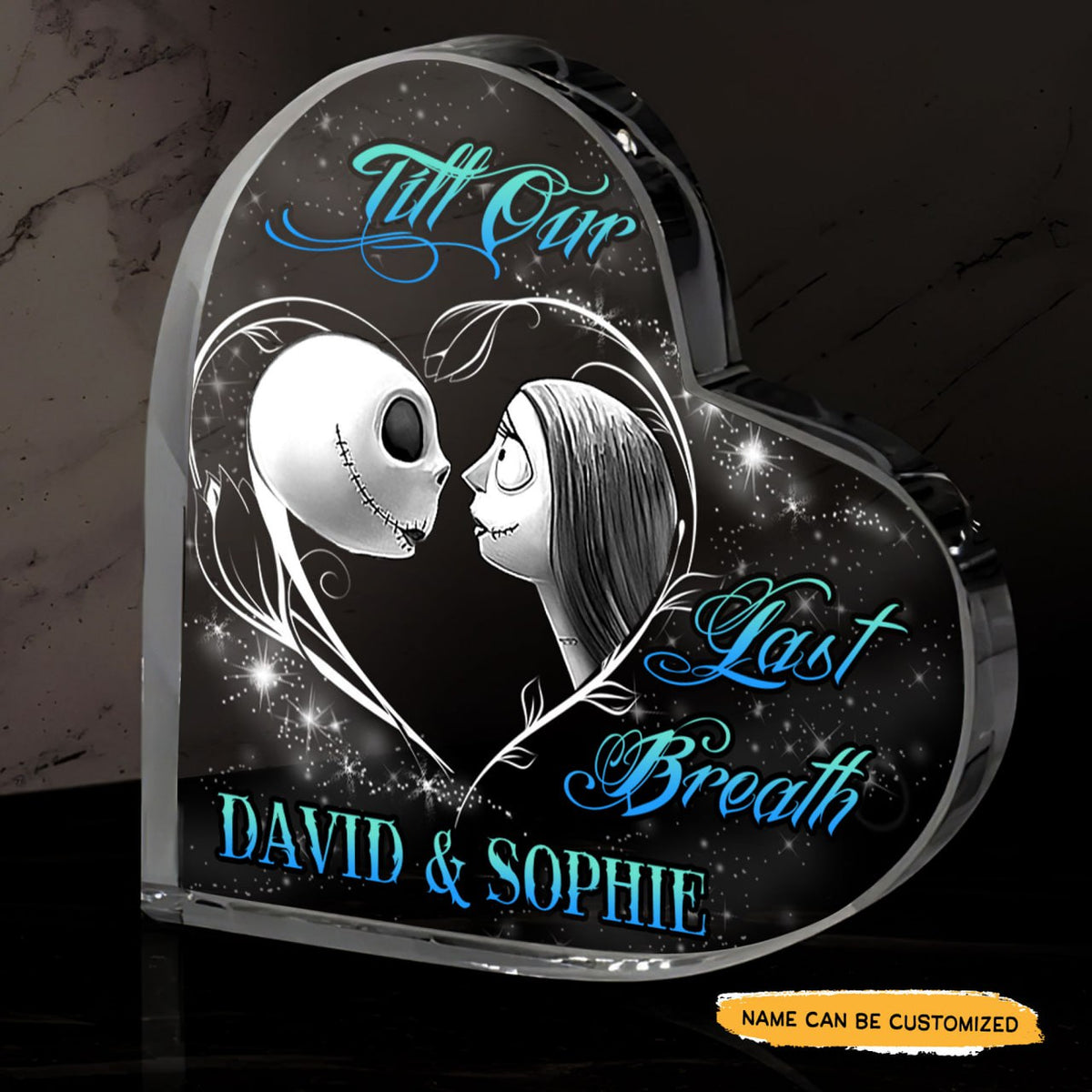 Lovely Nightmare Last Breath - Customized Skull Couple Crystal Heart Anniversary Gifts