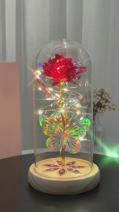 Romantic Forever Light Sparkly Rose Plastic Flower Bottle Gift for Her, Anniversary Gift, Proposal Gift