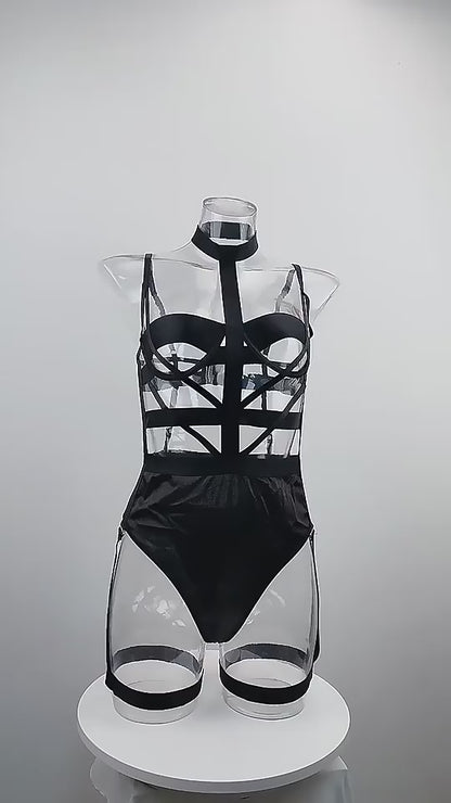 Obsidian Straps Bondage Bodysuit Lingerie Sleepwear Set