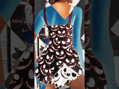 New Hot Nightmare Lace Trim Bow Front Pajama Set