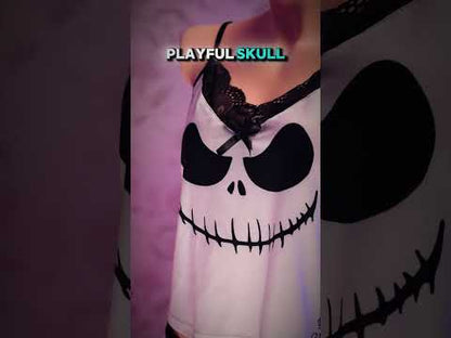  Wonder Skull "Unique Iconic Printing" Sleepwear Set features playful skull designs and elegant lace details for a whimsical yet sophisticated look. Made from high-quality materials, it offers comfort and durability, perfect for lounging and sleeping. This stylish set is a must-have for a unique nighttime wardrobe.
