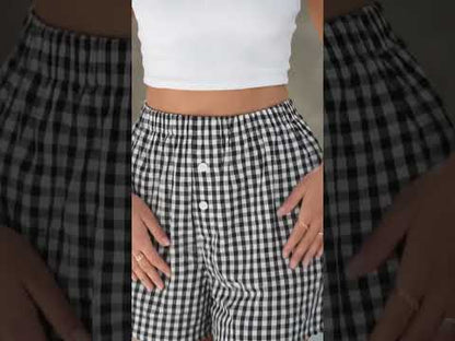 Check Waist Plaid Pocket Lounge Sleepwear Boxer Shorts Pajama