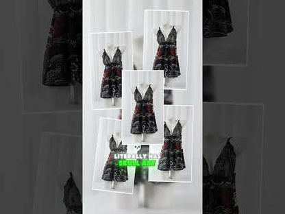 Dark Bloom Temptation Babydoll Skull Print Gothic Lingerie Nightgown Pajama Set