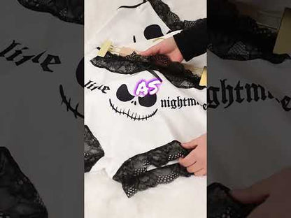  Wonder Skull "Unique Iconic Printing" Sleepwear Set features playful skull designs and elegant lace details for a whimsical yet sophisticated look. Made from high-quality materials, it offers comfort and durability, perfect for lounging and sleeping. This stylish set is a must-have for a unique nighttime wardrobe.