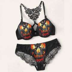 Scary Pumpkin Contrast Lace Underwire Lingerie Set - Wonder Skull