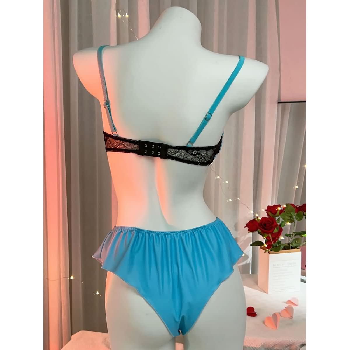 Wonder Skull's Contrast Lace Bra and Panty Set with a playful 'Daddy's Little F Toy' print for a bold and unique touch.