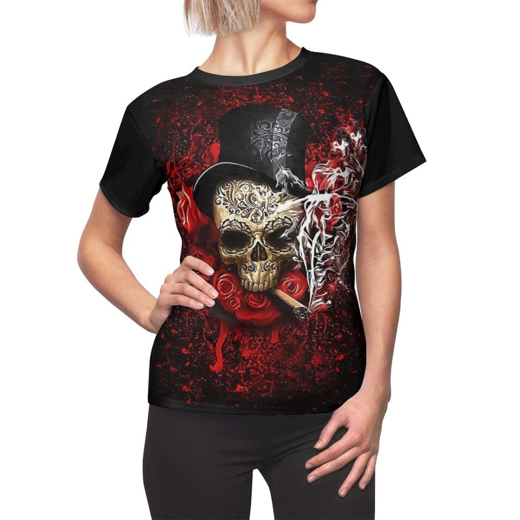 Bloody Skull Rose All Over Print T-shirt For Women - Wonder Skull
