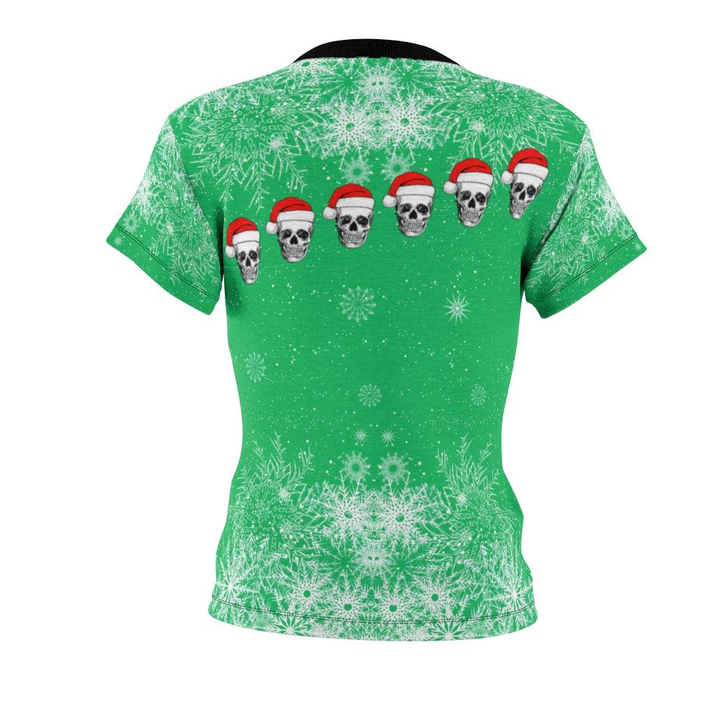 Christmas Skull Green Patterns All Over Print T-shirt For Women - Wonder Skull